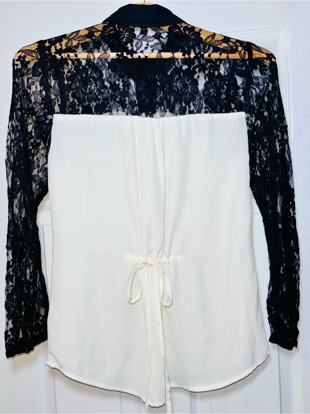 Express Black Lace & White Button-Down Blouse - Picture 2 of 3
